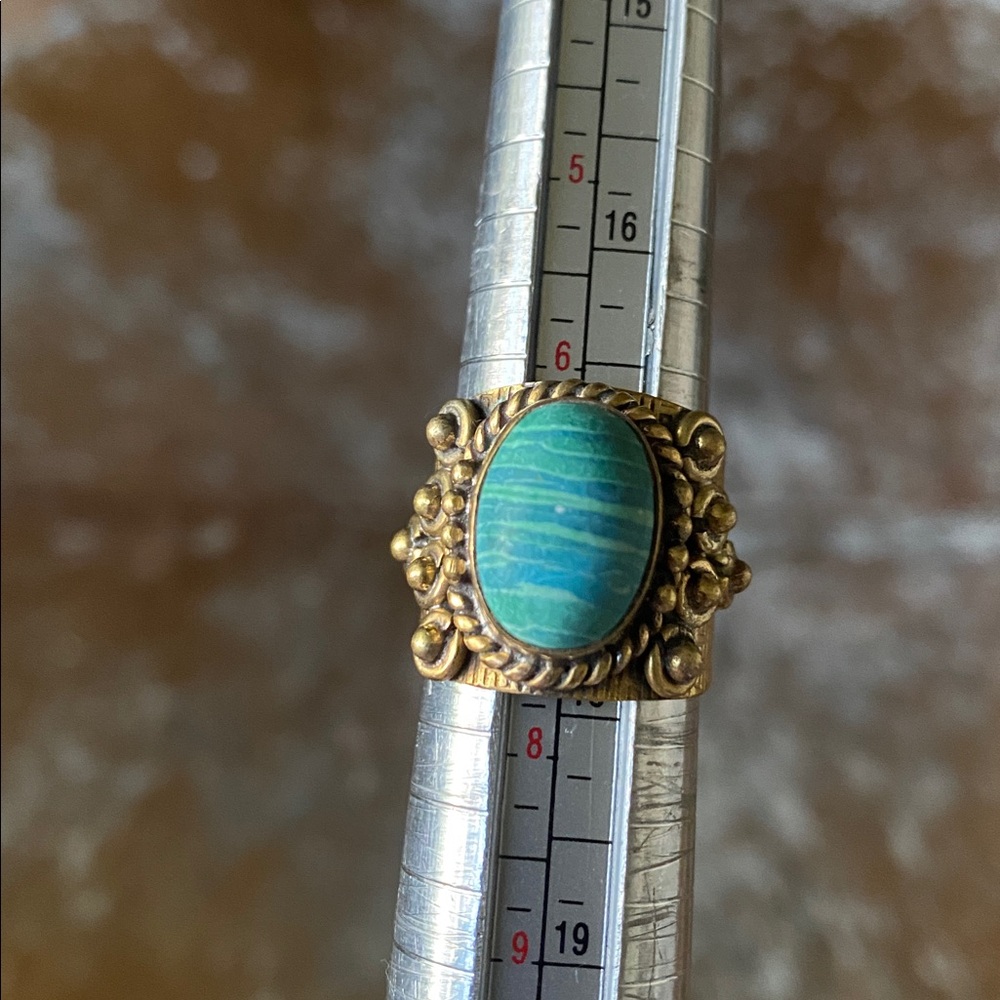 Gold And Malachite Stone Statement Ring - image 6